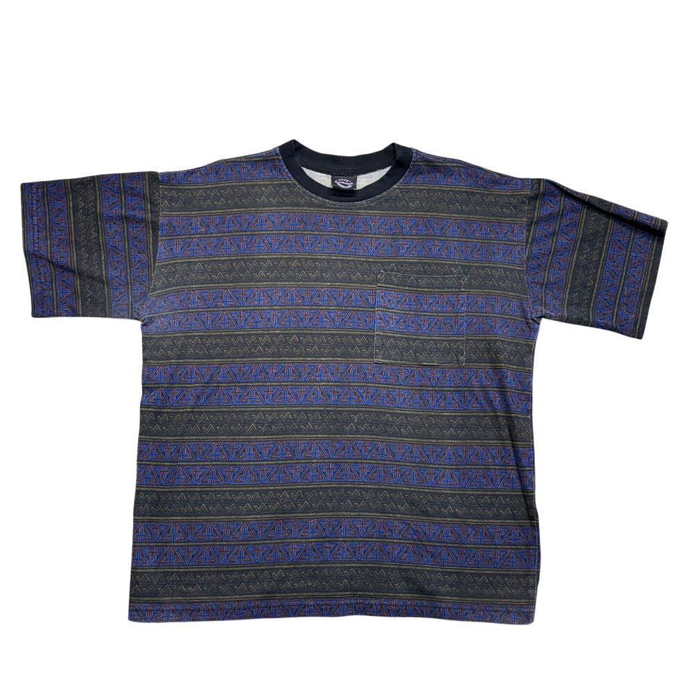 Vintage Geometric Aztec Print T-Shirt Made USA Single Stitch Reebesse Club